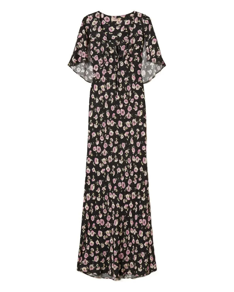 Twin-Set Maxikleid mit Blumen-Print - Schwarz Schwarz