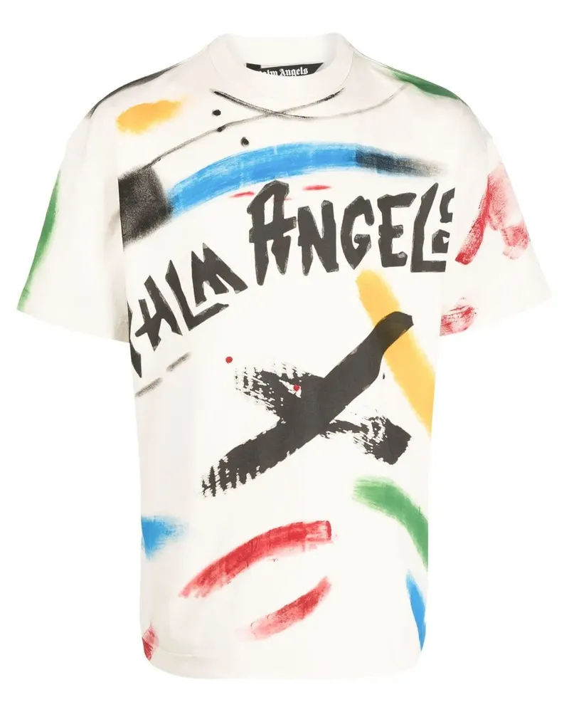 Palm Angels T-Shirt mit Pinselstrich-Print - Nude Nude