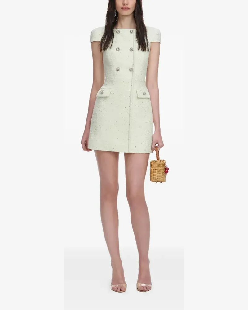 Self-Portrait jewelled button bouclé dress - Grün Grün