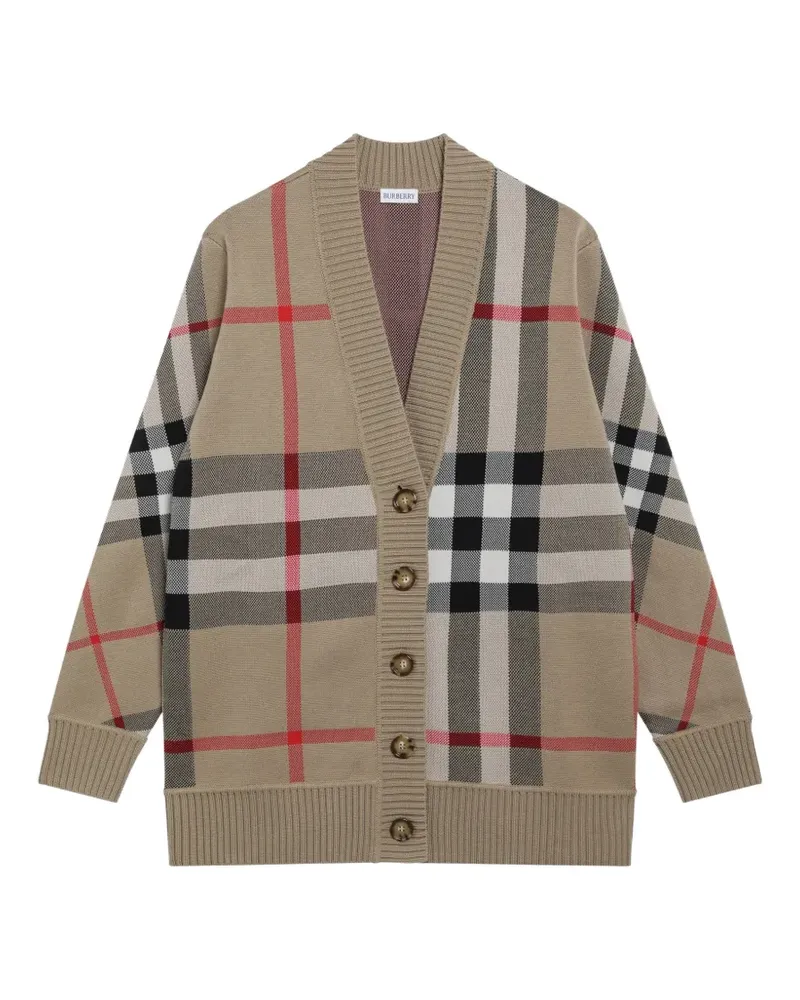 Burberry Check wool-blend cardigan - Nude Nude