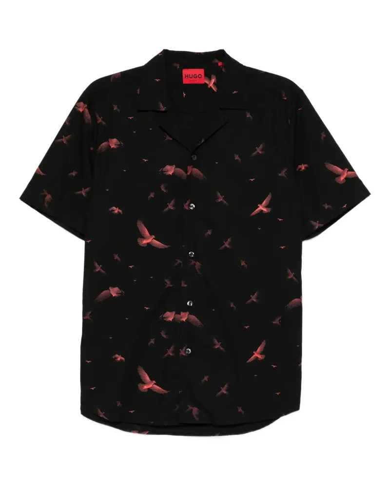 HUGO BOSS Hemd mit Vogel-Print - Schwarz Schwarz