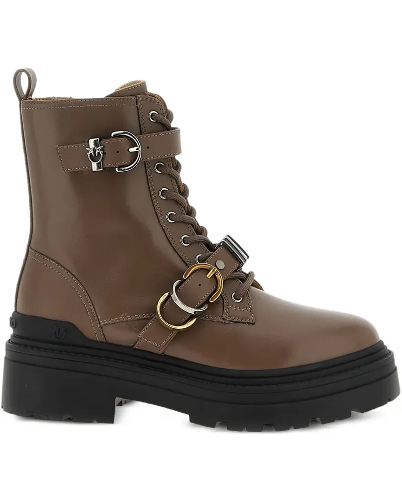 Pinko Schnürstiefel mit Schnallenriemen - Braun Braun
