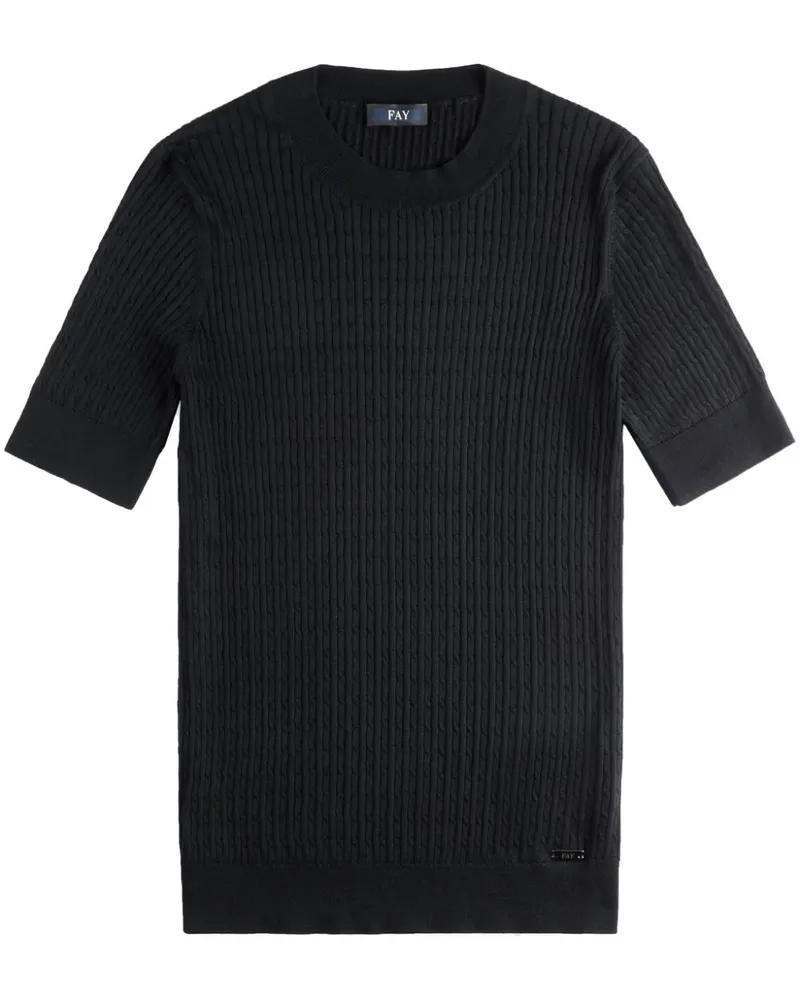 Fay T-Shirt mit Zopfmuster - Schwarz Schwarz