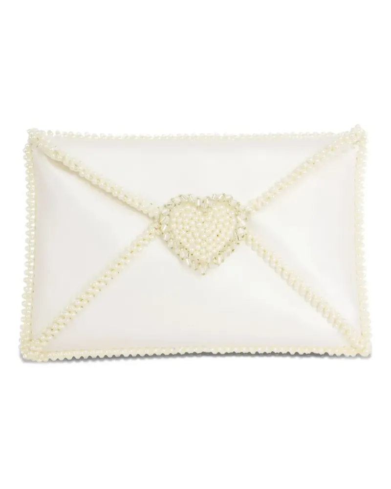 Vanina Love Letter Clutch mit Perlen - Weiß Weiß