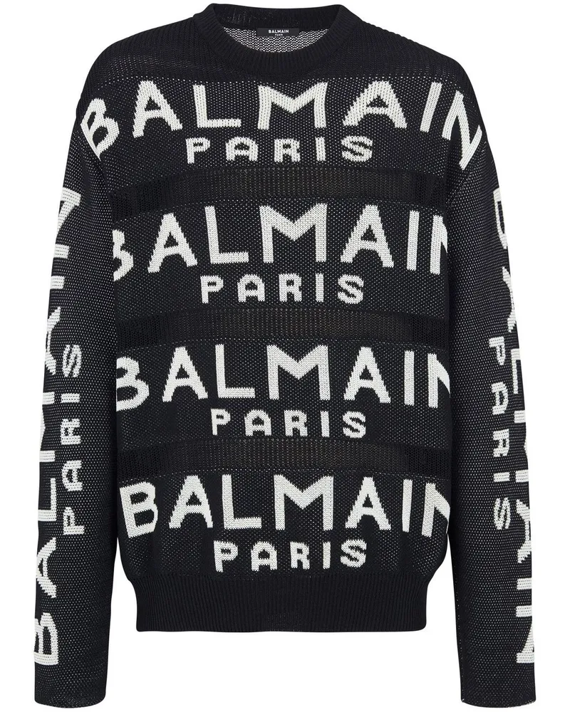 Balmain Pullover mit Intarsien-Logo Schwarz