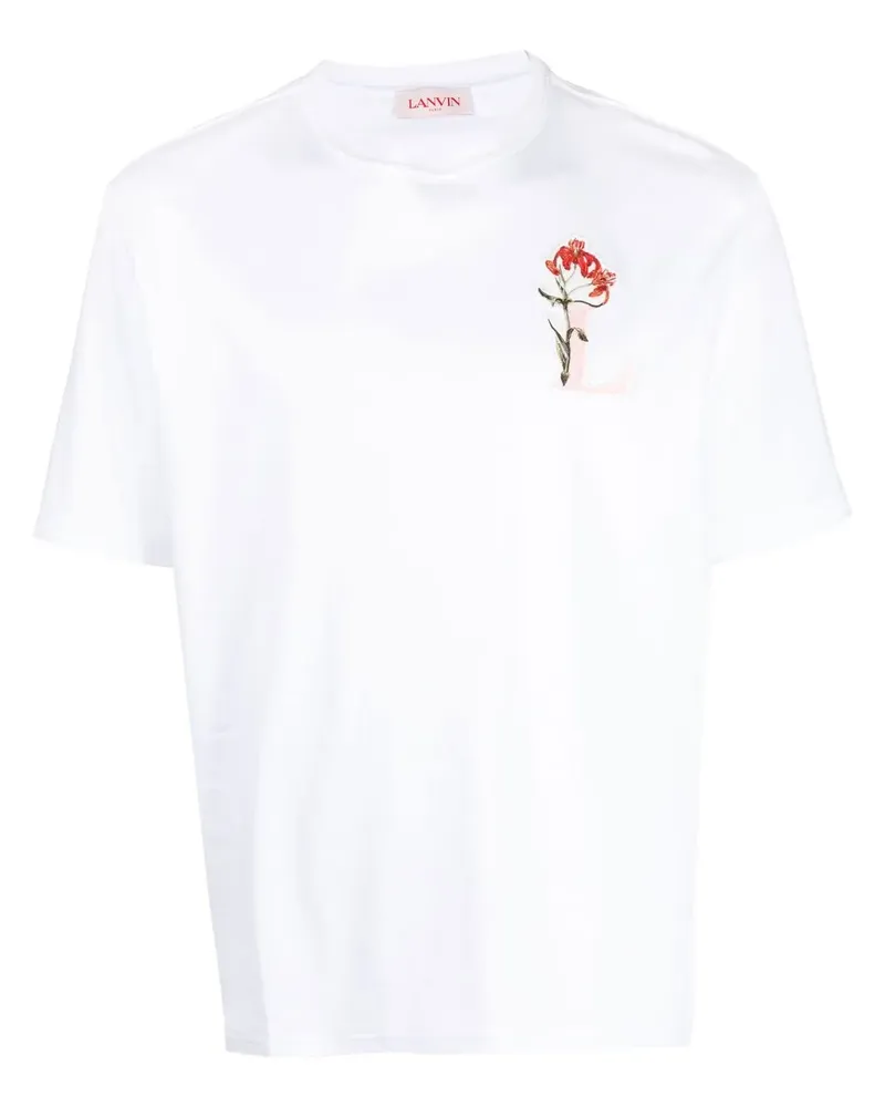 Lanvin T-Shirt mit Blumen-Patch - Weiß Weiß