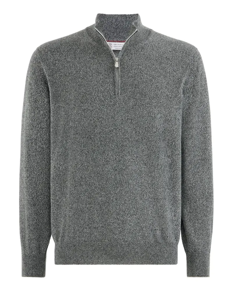 Brunello Cucinelli Pullover aus Kaschmir Mouliné mit halbem Reißverschluss - Grau Grau