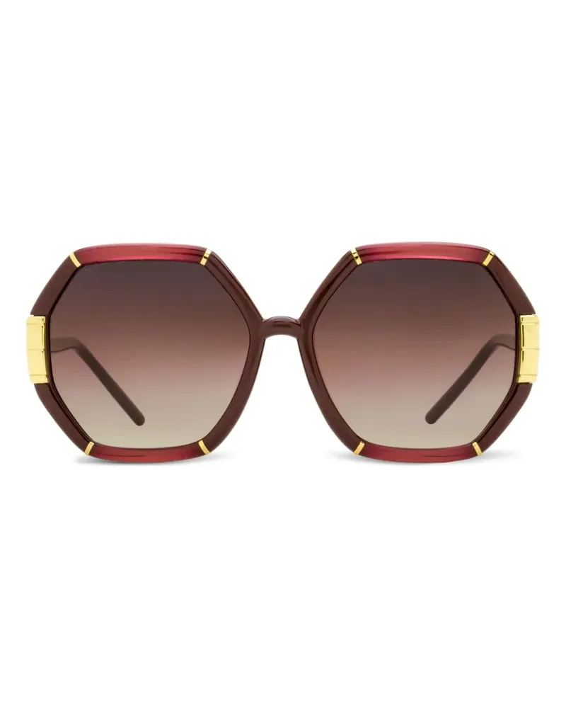 Tory Burch Sechseckige Eleanor Sonnenbrille mit Metallrand - Rot Rot