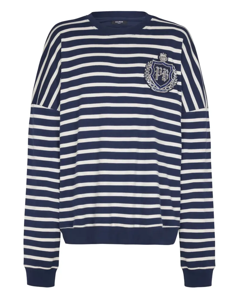 Balmain Gestreiftes Sweatshirt mit Emblem - Blau Blau