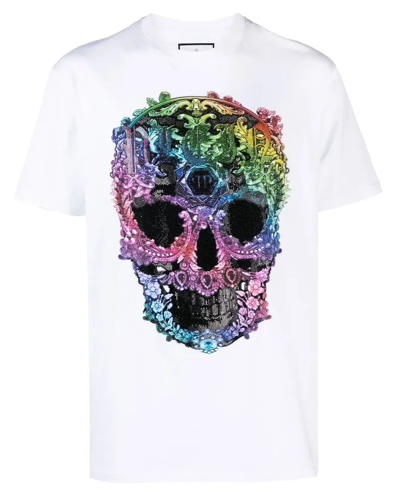 Philipp Plein T-Shirt mit strassverziertem Totenkopf - Weiß Weiß