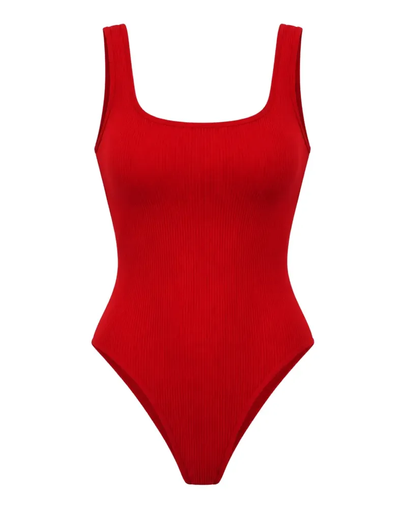Calvin Klein Gerippter Badeanzug mit U-Ausschnitt - Rot Rot