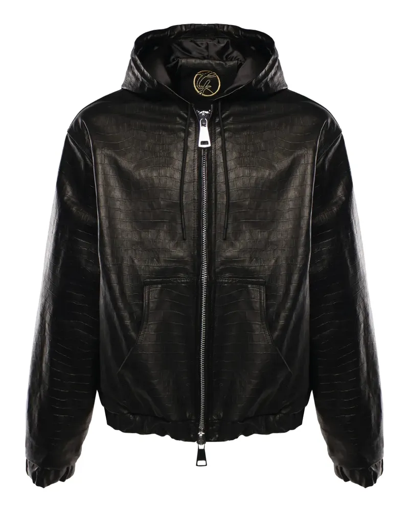 Giuliano Galiano drawstring hooded leather jacket - Schwarz Schwarz