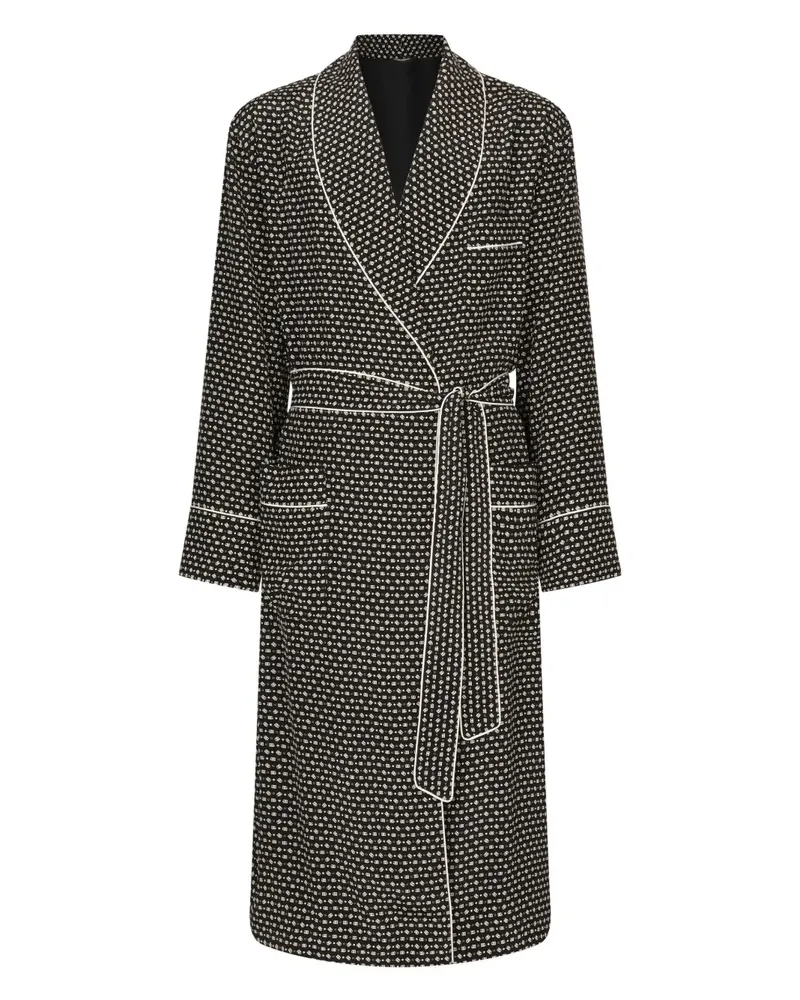 Dolce & Gabbana Morgenmantel aus Seide mit Logo-Print - Schwarz Schwarz