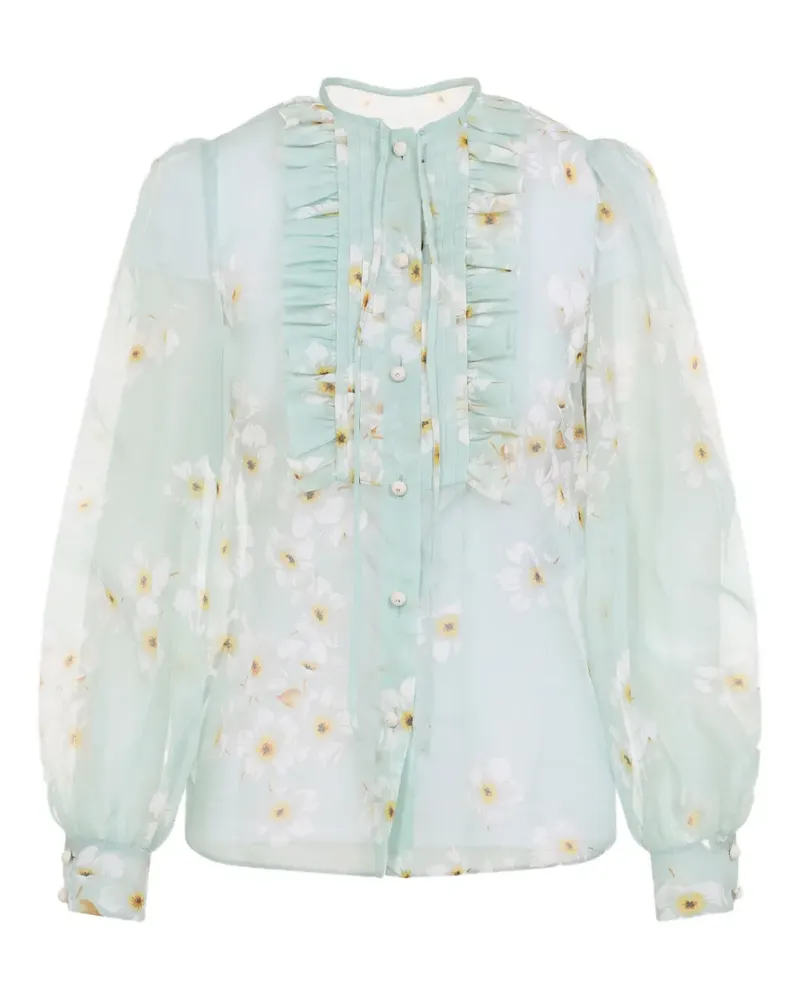 Valentino Garavani Gerüschtes Hemd mit Blumen-Print - Blau Blau