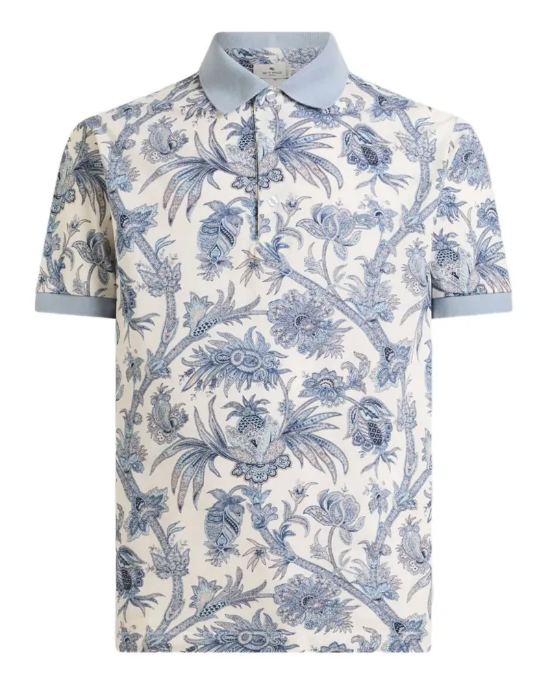 Etro cotton piqué polo shirt with floral Paisley motif - Nude Nude