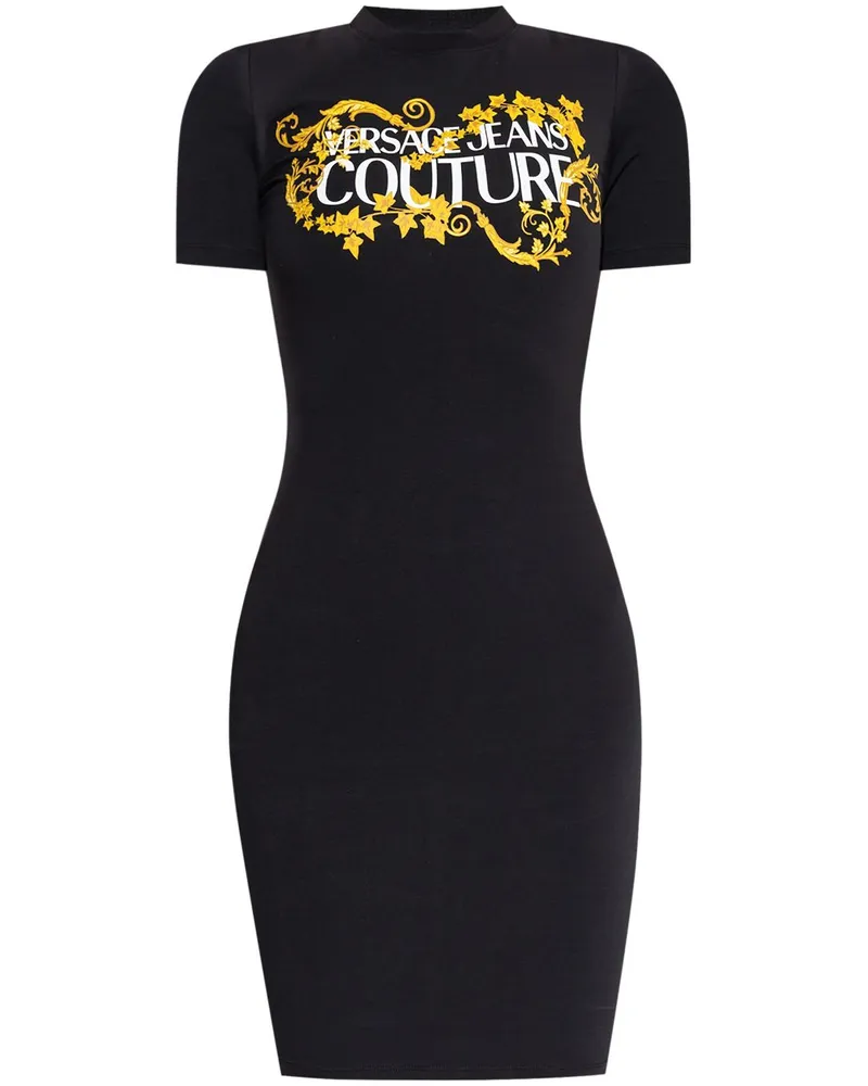 Versace Jeans T-Shirtkleid mit Logo-Print Schwarz