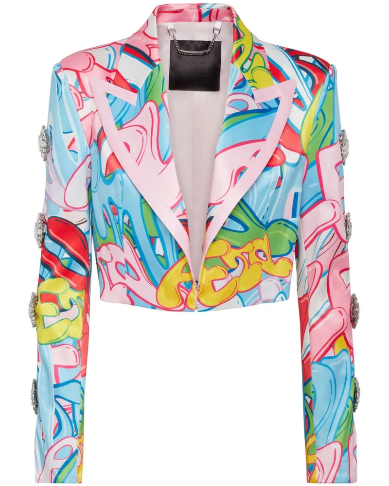 Philipp Plein Bombing Spencer-Jacke mit Graffiti-Print - Rosa Rosa