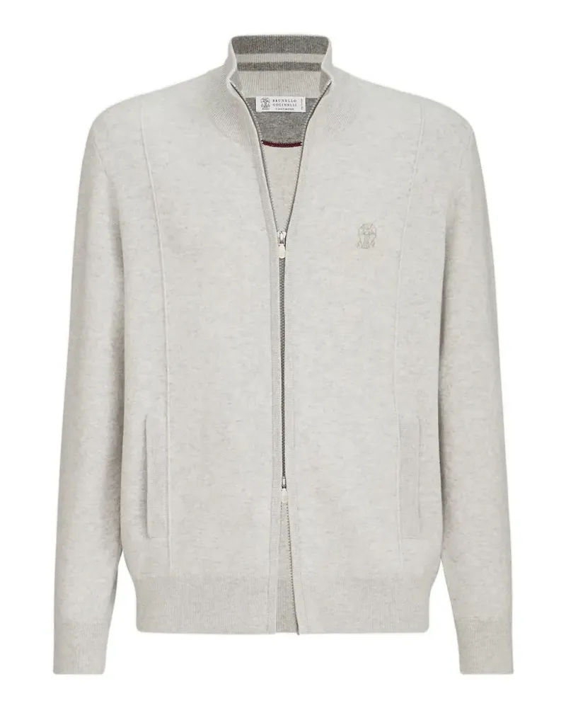 Brunello Cucinelli Cardigan aus Kaschmir mit Reißverschluss und Logo - Grau Grau
