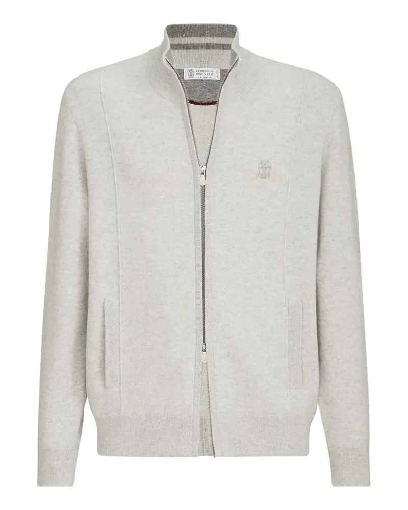 Brunello Cucinelli Cardigan aus Kaschmir mit Reißverschluss und Logo - Grau Grau