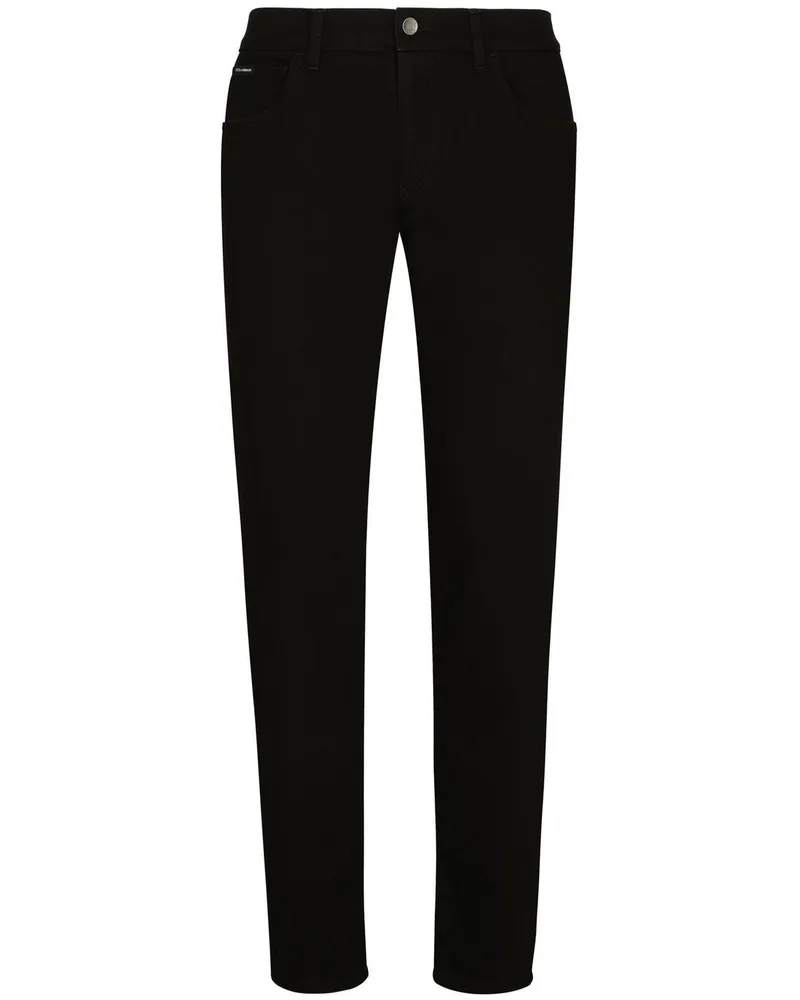 Dolce & Gabbana Slim-Fit-Jeans mit Logo-Applikation - Schwarz Schwarz