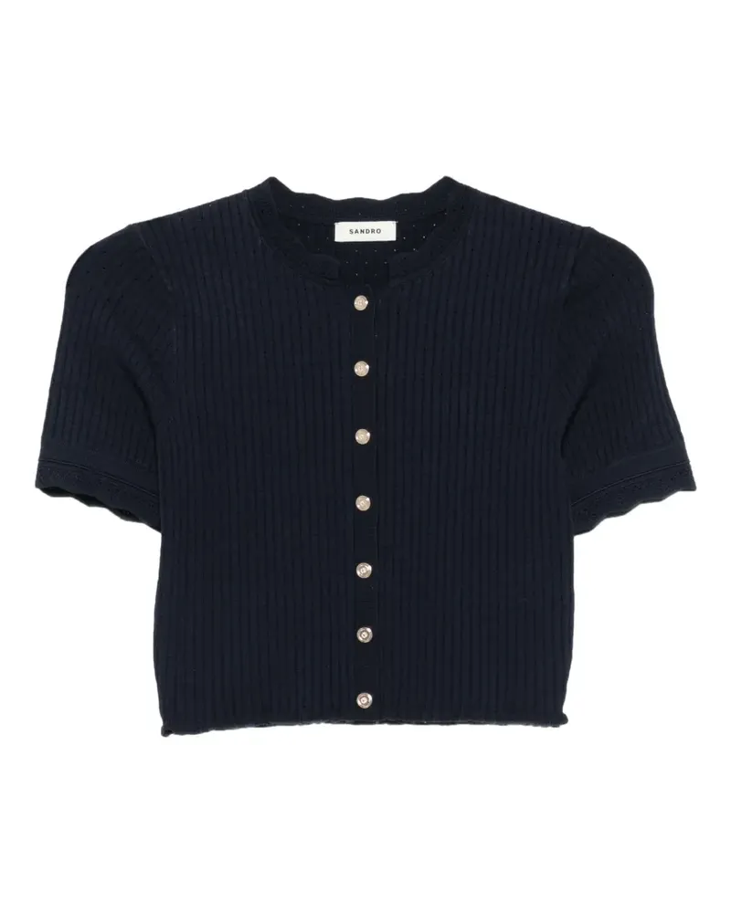 Sandro Cropped-Cardigan mit Lochstrickmuster - Blau Blau