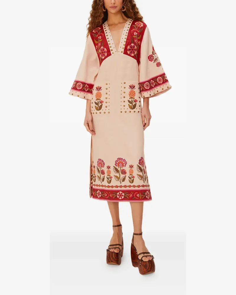 FARM Rio floral-embroidered studded maxi dress - Nude Nude