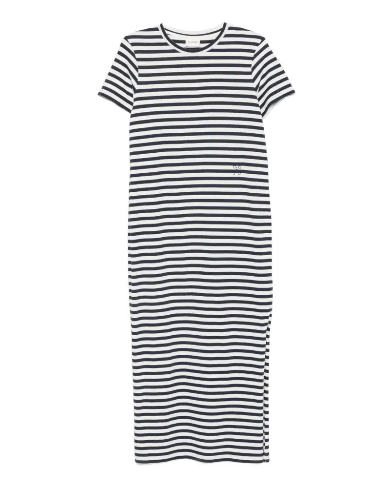 Closed striped-pattern short-sleeve midi dress - Blau Blau
