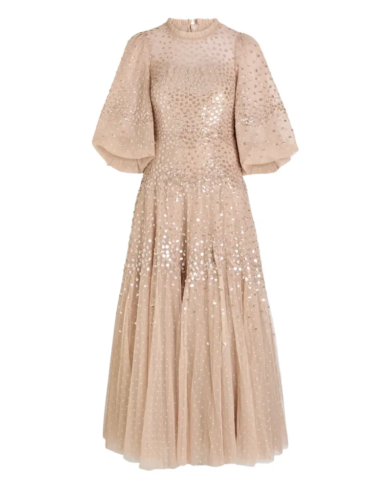 Needle & Thread sequin-embellished flute-sleeve dress - Nude Nude