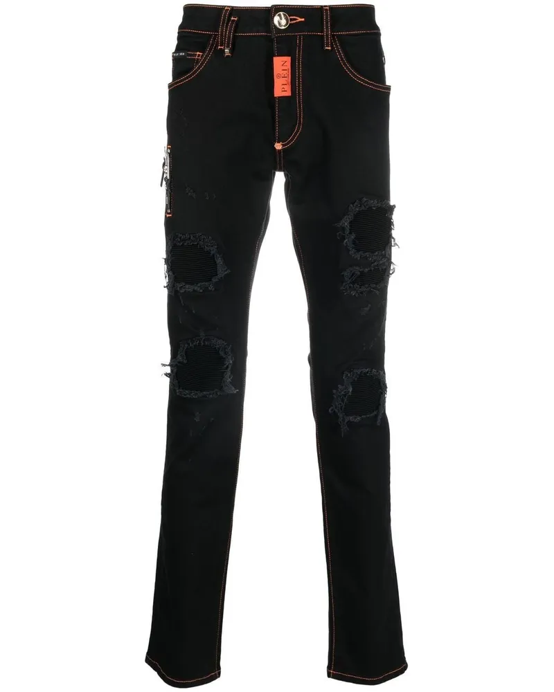 Philipp Plein Slim-Fit-Jeans im Distressed-Look - Schwarz Schwarz