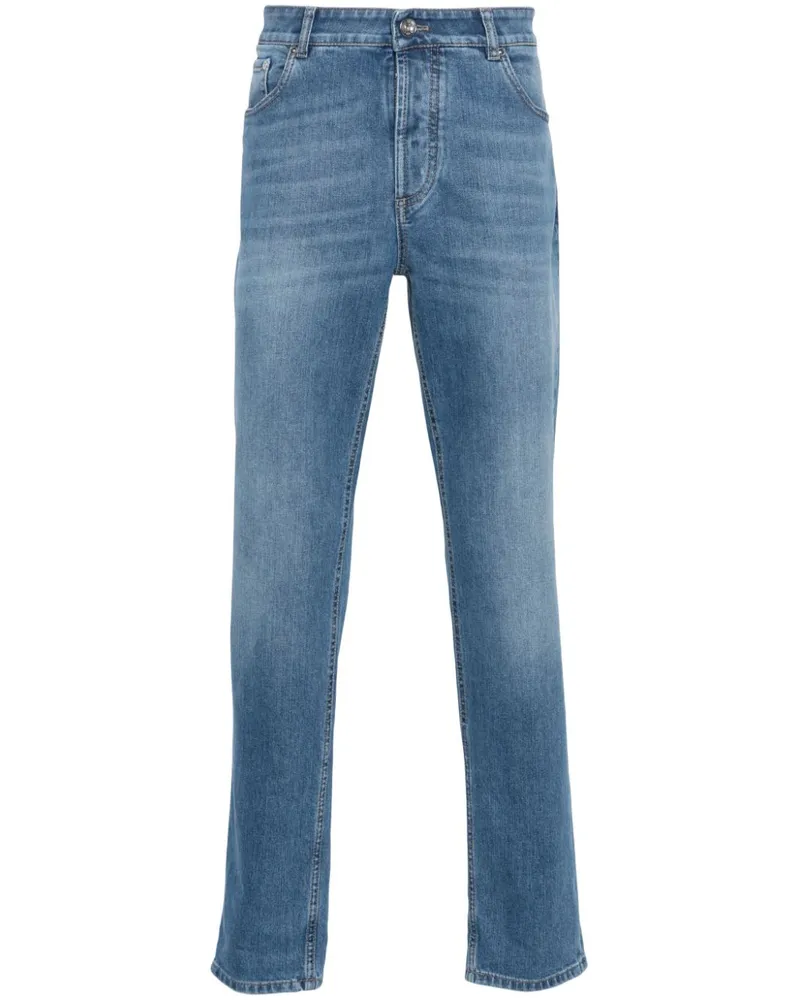 Brunello Cucinelli Halbhohe Slim-Fit-Jeans - Blau Blau