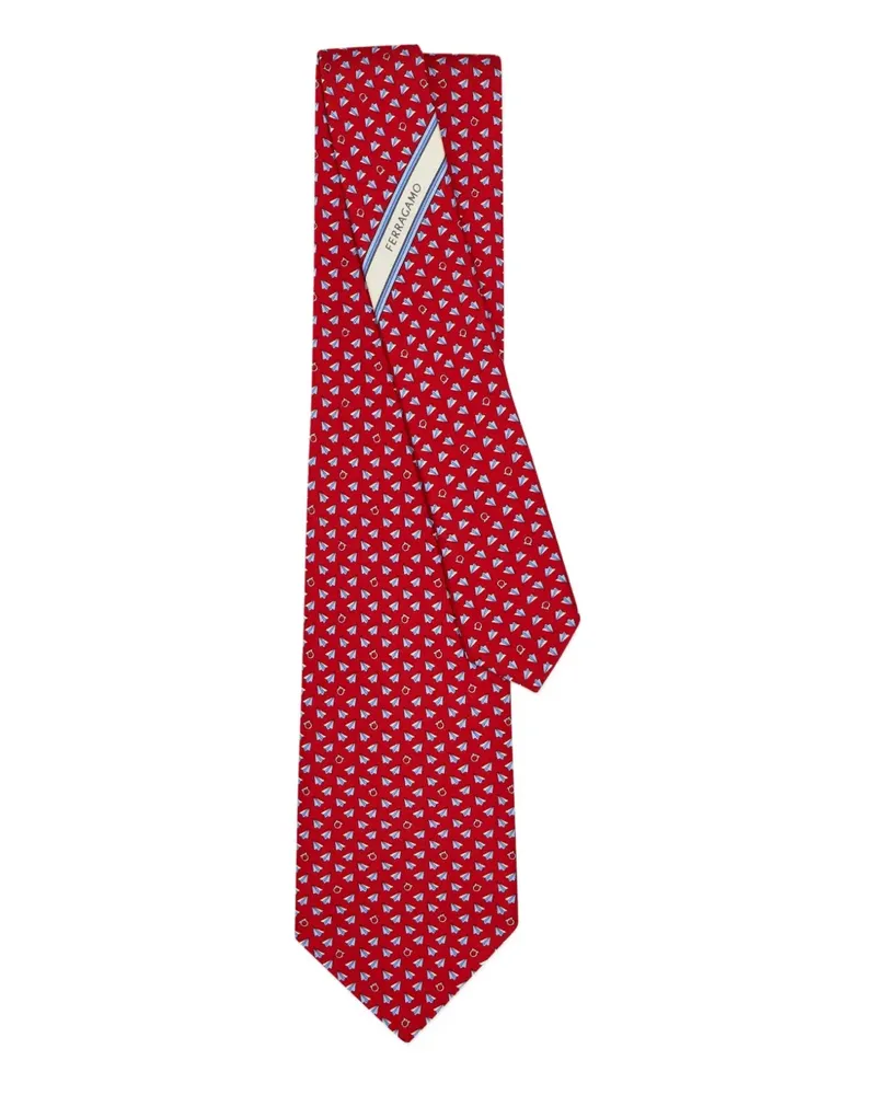 Ferragamo Seidenkrawatte mit Papier-Flugzeug-Print - Rot Rot