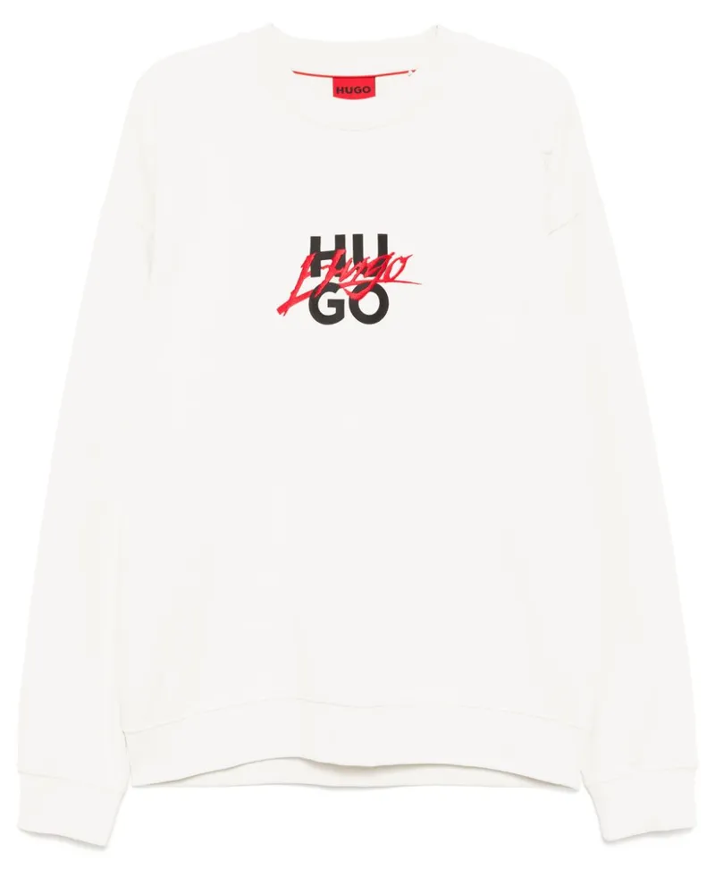 HUGO BOSS Sweatshirt mit doppeltem Logo - Weiß Weiß