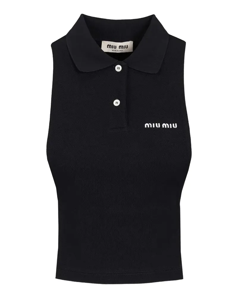 Miu Miu logo-embroidered sleeveless polo shirt - Blau Blau