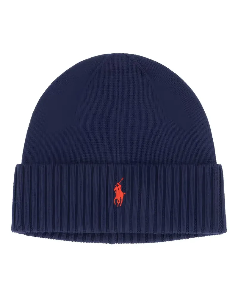 Ralph Lauren ribbed logo beanie hat - Blau Blau