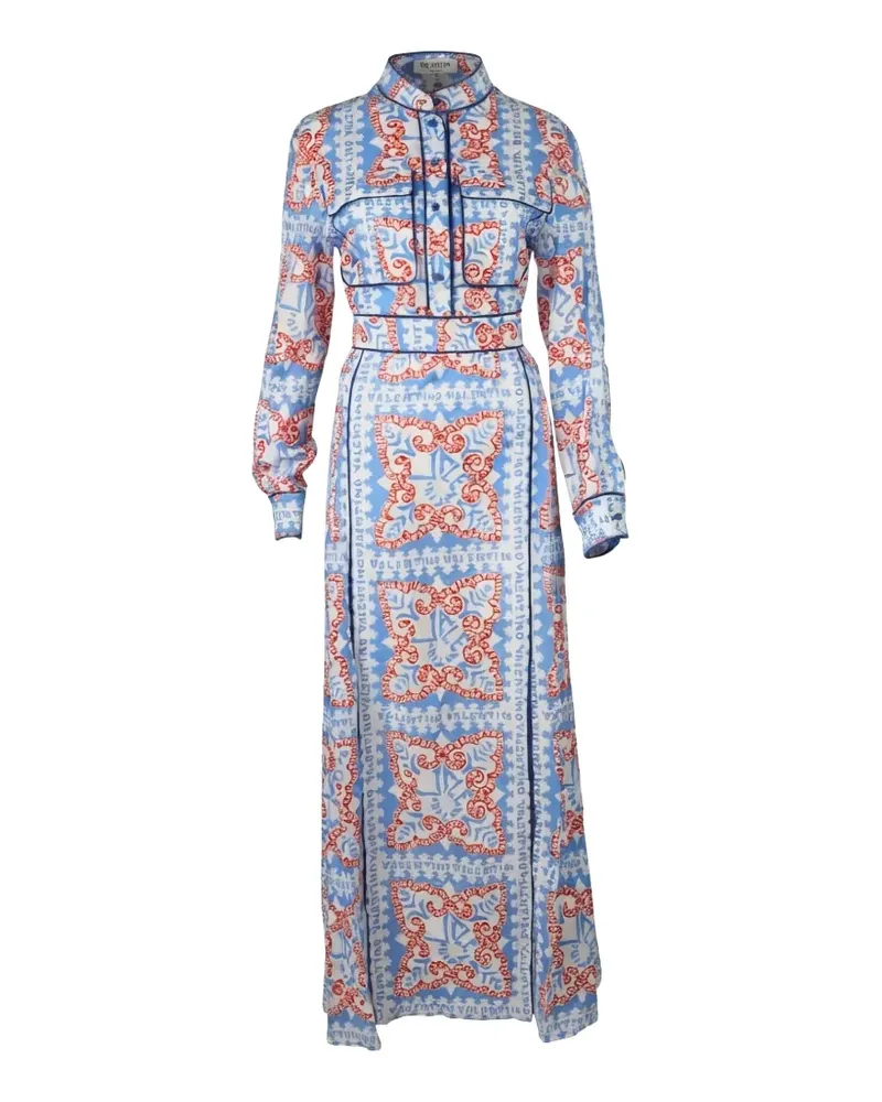 Valentino Garavani Kleid mit Logo-Print und Gürtel - Blau Blau