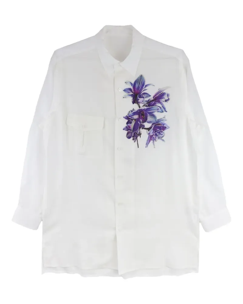 Yohji Yamamoto Hemd mit Blumen-Print - Weiß Weiß