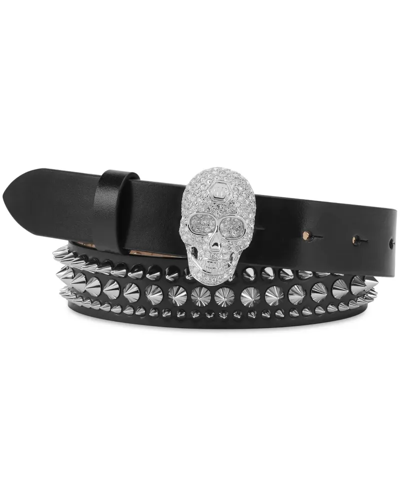 Philipp Plein Gürtel mit Totenkopf-Schnalle - Schwarz Schwarz
