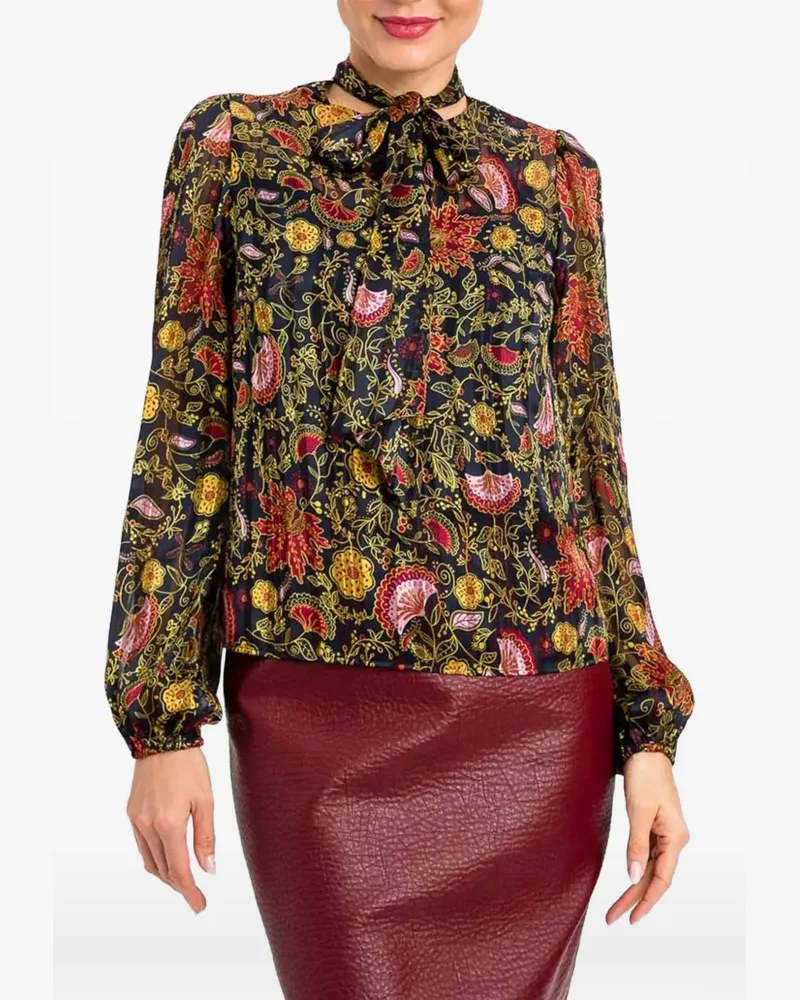 Twin-Set floral-print pussy-bow blouse - Schwarz Schwarz