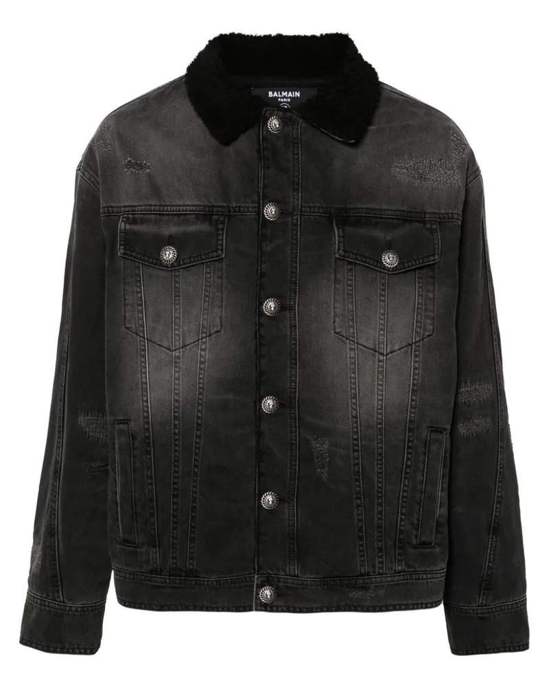 Balmain Jeansjacke mit Shearling-Futter - Grau Grau