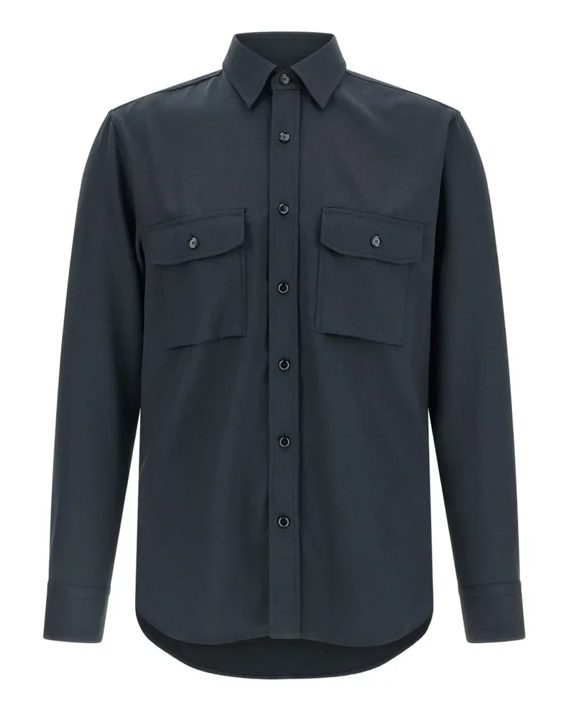 Brioni buttoned chest-pocket military shirt - Blau Blau