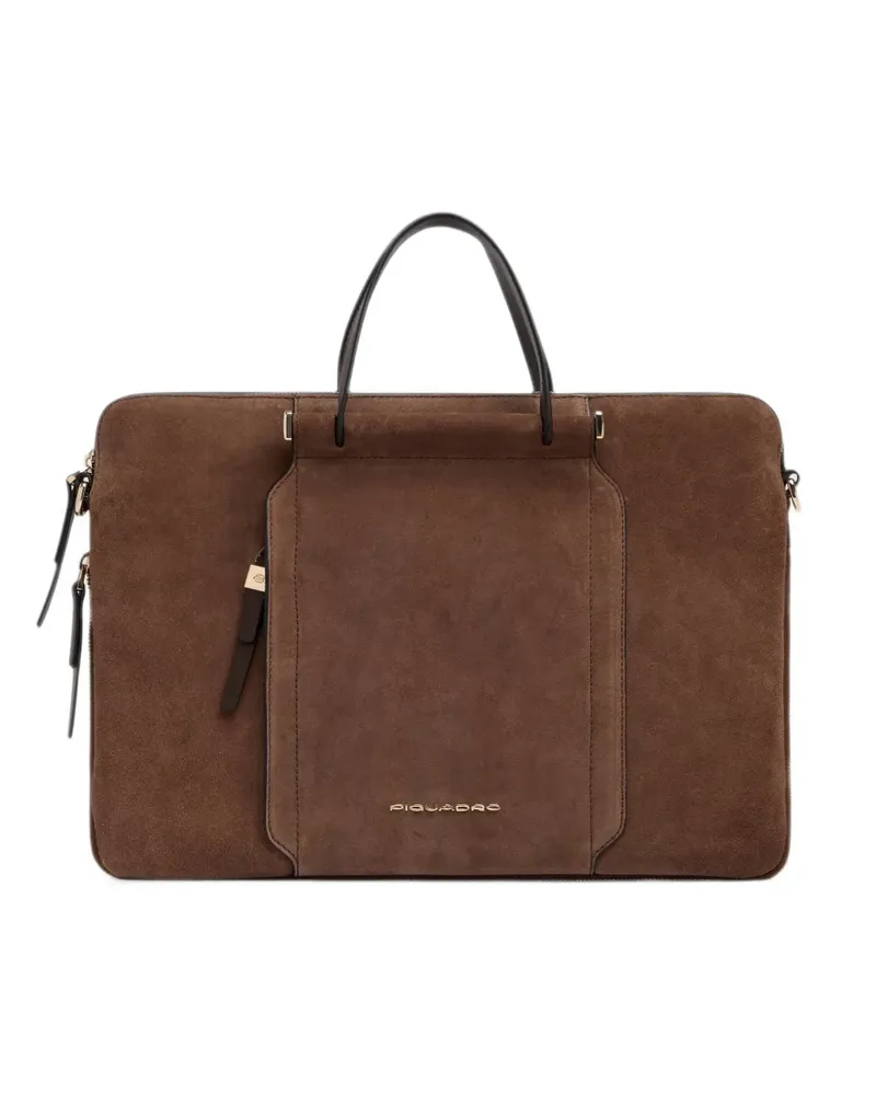 Piquadro Circle expandable suede 14" laptop bag - Braun Braun
