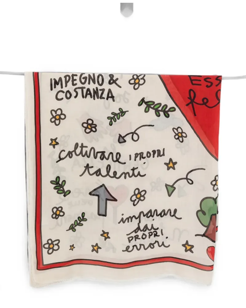Faliero Sarti graphic-print frayed scarf - Nude Nude