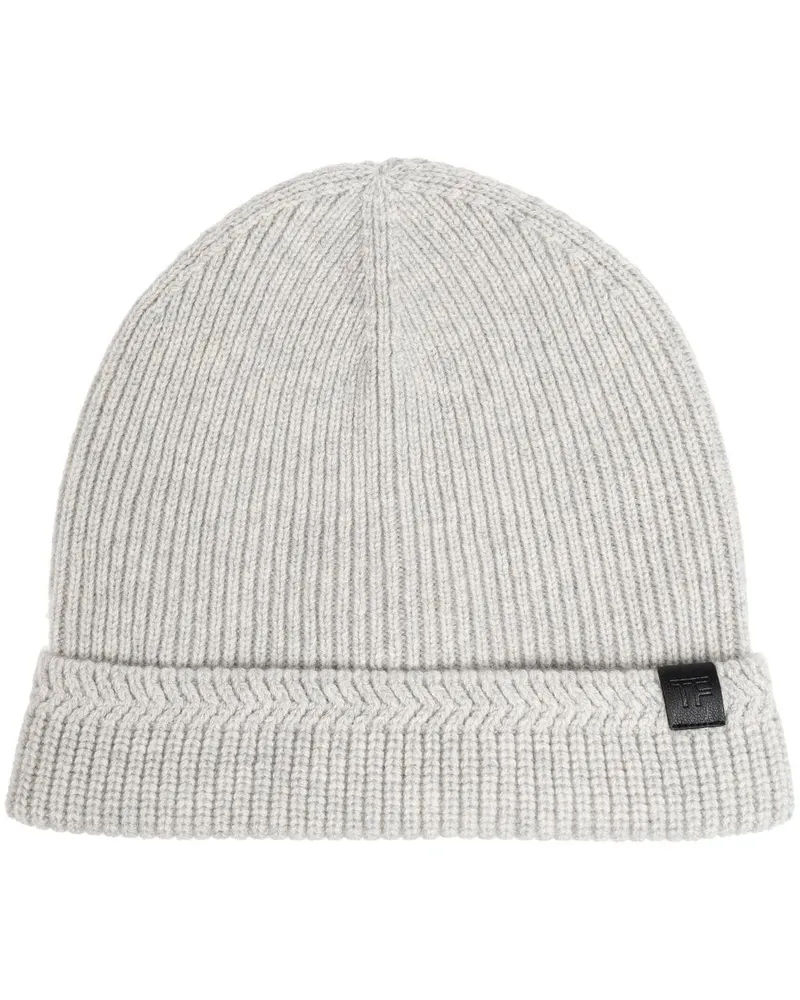 Tom Ford Beanie mit Logo-Patch Grau