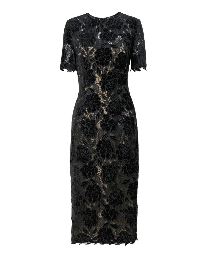 Carolina Herrera New York Schmales Midikleid aus Samtrosa mit Spitze - Schwarz Schwarz