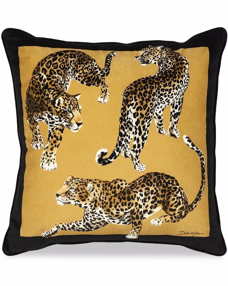 Dolce & Gabbana Mittelgroßes Kissen mit Leopardo-Print - Gelb Gelb