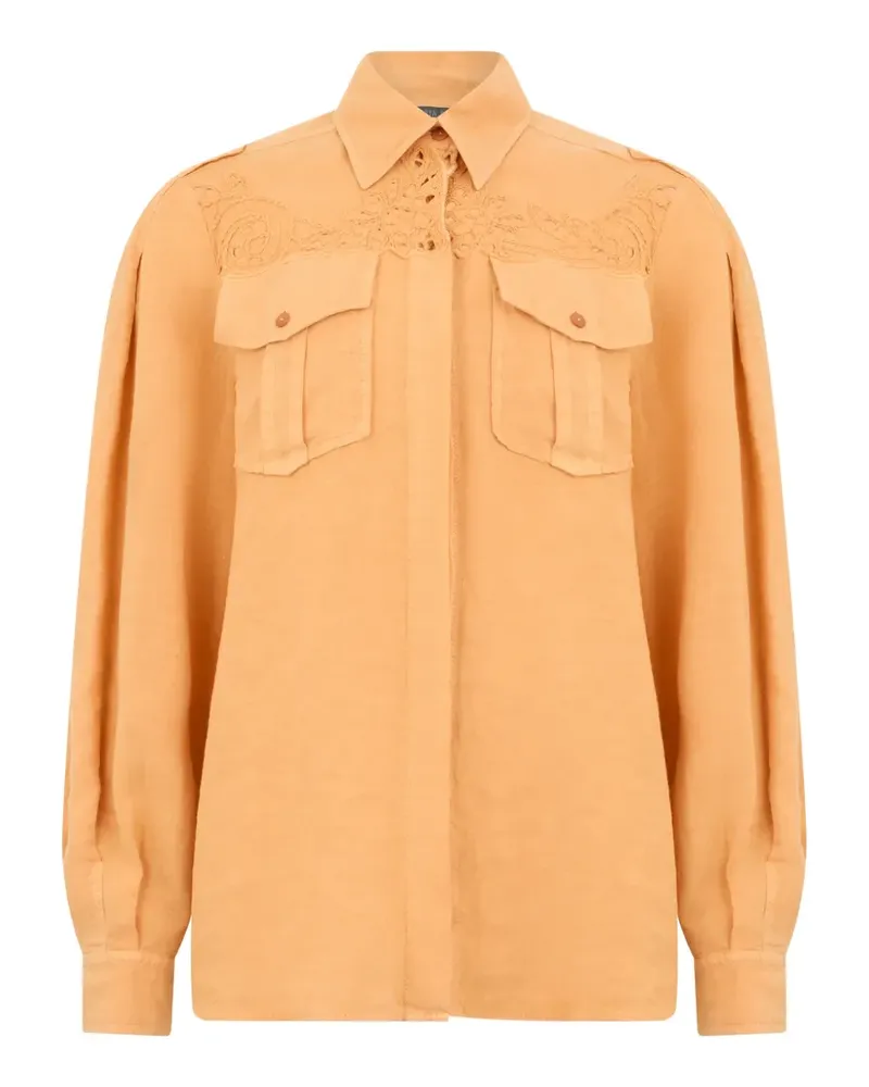 Alberta Ferretti lace-detail pocket shirt - Orange Orange