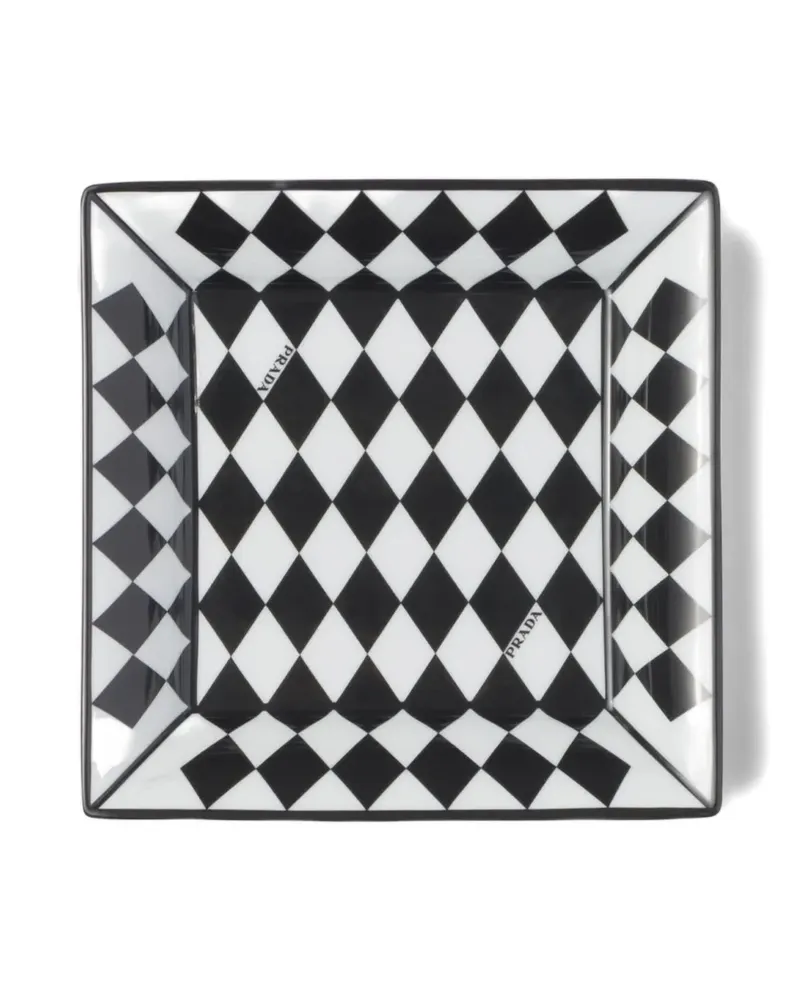 Prada Large square porcelain catchall tray - Checkerboard - Weiß Weiß