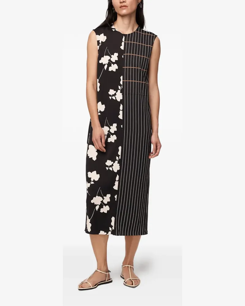 Another Tomorrow floral-print pinstripe dress - Schwarz Schwarz