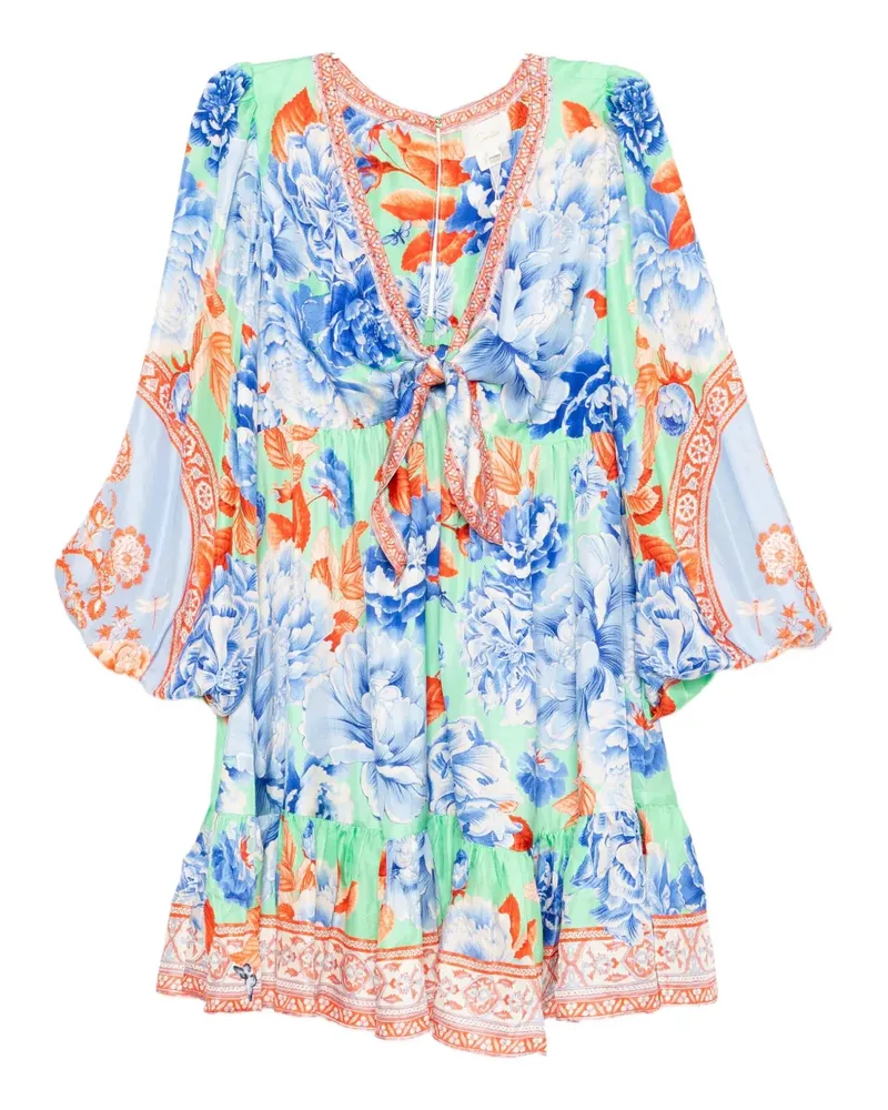 Camilla short tie front blouson dress - Grün Grün