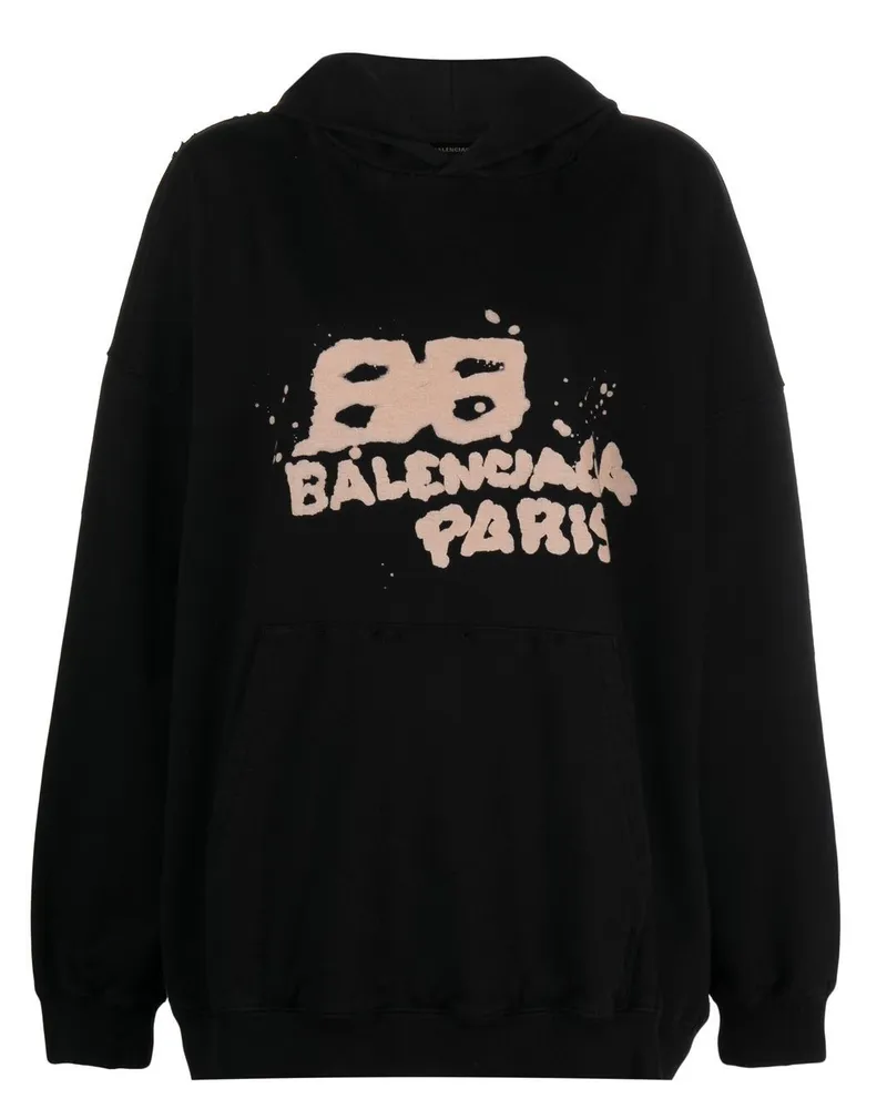 Balenciaga Hoodie mit Graffiti-Logo Schwarz